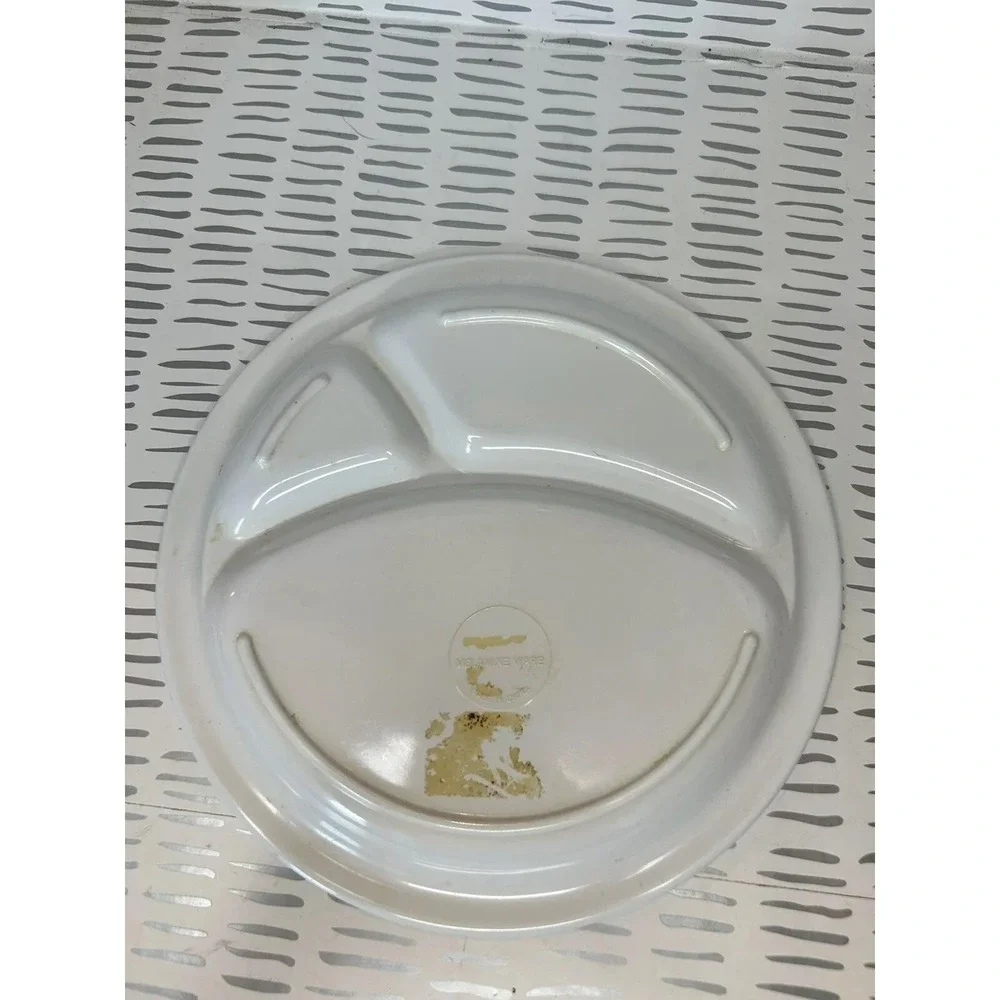Vintage Melamine Ware Divided Kids Plate Bear Bunny Duck Nursery White Retro‎